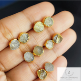 Raw Golden Rutile Gemstone Stud Earrings, Gold Plated Earrings, Electroplated Studs, Rough Healing Crystal Earrings, Dainty Boho Jewelry